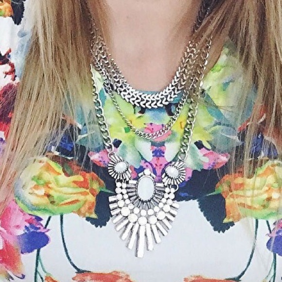 Silver Opal Statement Necklace - Picture 5 of 8